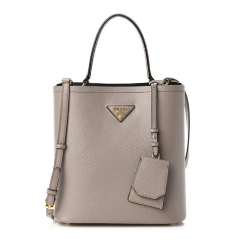 PRADA Saffiano Cuir Medium Panier Bucket Bag Argilla